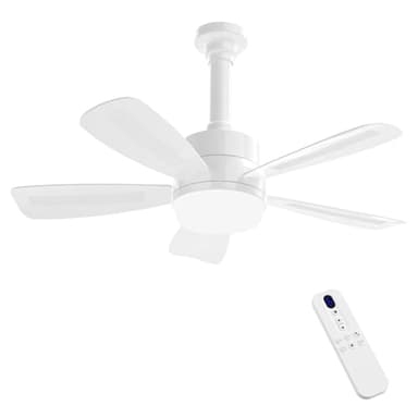 REYLAX Ventilador de Techo con Luz, 50cm E27 LED Lampara Ventilador 2000LM Regulable, 3 Temperaturas de Color, 6 Velocidades, Temporizador, Apto para Dormitorio, Cocina, 5 Aspas, Blanco