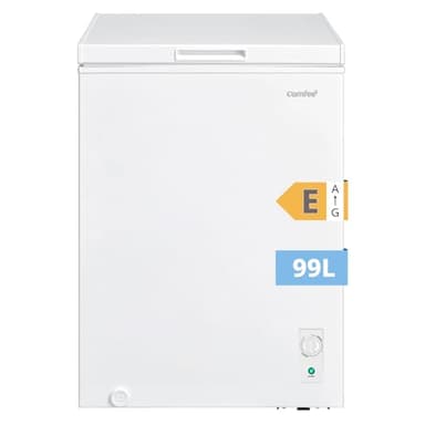 Comfee' RCC102WH2EU(E) Congelador arcón independiente 99L, convertible a congelador/refrigerador, inverter, clasificación de 4 estrellas, apto para garajes, blanco [Clase energética E]