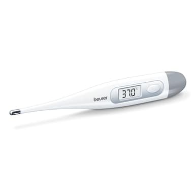 Beurer FT09 Termometro Digital y Corporal, Resistente al Agua, pantalla LCD con rango de medición +/- 0.1 ºC, señal acústica, sin Cristal, Color Blanco