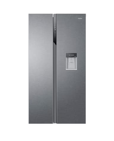 Haier SBS 90 Series 3 HSR3918EWPG Frigorífico Side by Side con Dispensador de Agua, Americano, Apertura 90 grados, Motor Inverter, Ancho 90 cm, Capacidad XXL 521 L, Total No Frost, Clase E, Inox