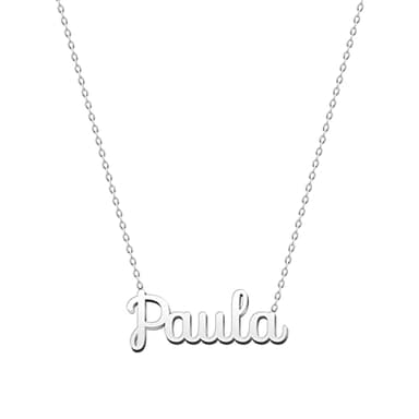 cotigo Collar Nombre Acero-Incluye Tarjeta con Significado Hermoso-Colgante Plateado o Dorado-Regalos Personalizados para Mujer-Cumpleaño-Navidad-Día de madre-San valentín (Paula-Plateado)