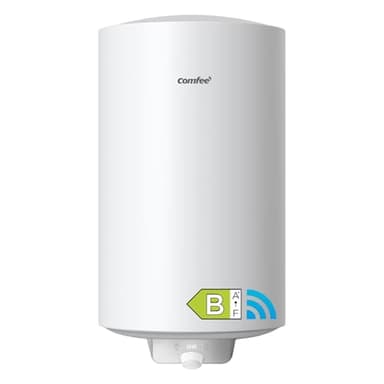 COMFEE' D80-15EFG-ES Calentador de agua eléctrico vertical, Wi-Fi, control remoto por smartphone, montaje en pared sin necesidad de taladrar, 80 L, tamaño compacto, fácil de instalar