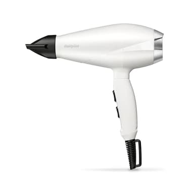 BaByliss Secador de Pelo Speed Pro 2000 W - Secador profesional, Motor AC, Fabricado en italia, Ligero, Tecnología iónica, Antiencrespamiento, 3 Ajustes de calor y 2 velocidades, Blanco, 6704WE