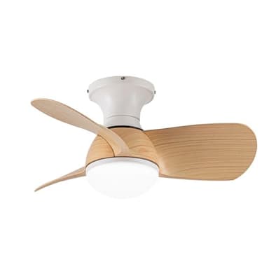 wonderlamp Ventilador de techo pequeño ø64cm silencioso LED Mancado Blanco+Haya CCT 3000-4000-6000K, Intensidad Regulable 20W