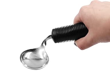 KMINA Cuchara Adaptada Discapacidad Flexible Bilateral (Ángulo Ajustable), Cubiertos Mayores Mango Grueso, Ortopédica, Curva Adulto