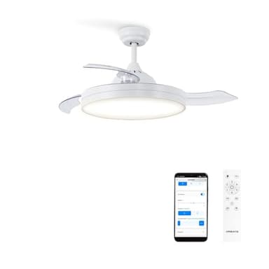 CREATE / WIND CLEAR M/Ventilador de techo con luz blanco con mando y Wifi / 40W, Ø108 cm, temporizador, 6 velocidades, aspas retráctiles, 3 temperaturas de luz, función verano-invierno