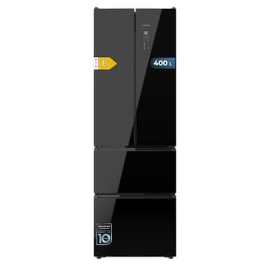 Cecotec Frigorífico Combi Total No Frost Bolero CoolMarket Combi F2D 395 Black Glass E, 395 L, Alto 185cm y 59,5cm Ancho, MAX INSIDE con VIP tech, Compresor Inverter Plus, Botellero y Bandejas Cristal