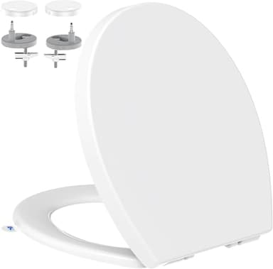 Tapa Wc Forma O Universal, YEAUPE PRO Asiento de Inodoro de Cierre Suave en Forma de O con Liberación Rápida para una Fácil Limpieza, Estándar ovalados, Blanco, 44,6 x 37,2 x 4,3 cm