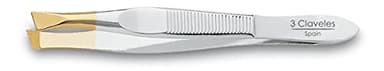 3 Claveles 2244 Pinza Depilar, Sesgada Ancha, Punta Oro, 8 cm