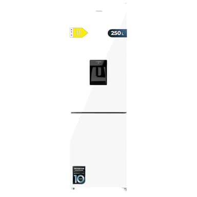 Cecotec Frigorífico Combi 250L Dispensador de Agua Bolero Coolmarket Combi 250 WD Total White Glass D. Altura 180cm, Ancho 55cm, No Frost, Compresor Inverter, Bajo Consumo, Puerta Reversible y Alarma