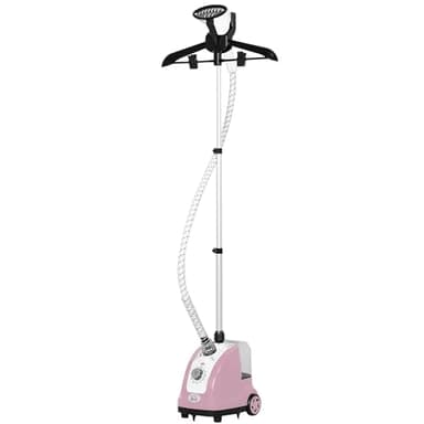 HOMCOM Plancha de Vapor con Depósito de 1,4 L y Temperatura Ajustable a 11 Niveles tipo Centro de Planchado Vertical 1800W 26x21,5x146 cm Rosa