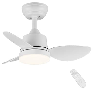 Newday 61cm Ventilador de Techo con Luz y Mando a Distancia, Ventiladores Techo con Lámpara Dimmer Pequeño, Ventilador Techo Blanco 3 aspa con Motor DC Reversible 6 Velocidades Función de memoria