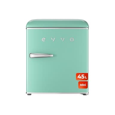 EVVO Mini Nevera Retro 45 Litros de Capacidad, Diseño Vintage, Bajo Consumo, Silenciosa, Control de Temperatura, Organizador de Espacios, Frigorífico Mini F20 Retro Color Verde Pastel