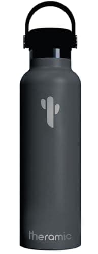 Theramic - Botella Agua Térmica 600 ml en Acero Inoxidable con doble pared y recubrimiento interno cerámico. Color gris.
