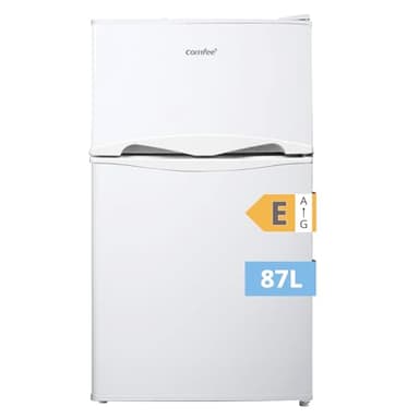 COMFEE' RCT87WH2(E) Nevera Congelador de Encimera, Nevera Pequeña de 87L con Luz, Estantes Extraíbles, Termostatos Ajustables, Puertas Reversibles, Blanca [Clase de Energía E]