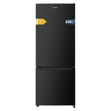 Cecotec Frigorífico Combi Bolero CoolMarket Combi 205 DF Black E, Clase E, 205 L, DeFrost, Fast Cooling, Puerta Reversible, LED Interior,