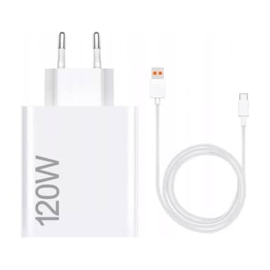 XIAOMI 120W HyperCharge Combo (Type-A) - Cargador de 120W, Puerto USB, Cable USB-C, identificación Inteligente de Dispositivos, Blanco (Versión ES)