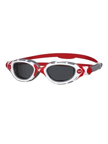 Zoggs Original Predator Flex Gafas de Natación para Hombre y Mujer – Gafas para Nadar en Aguas Abiertas, Cómodas,Antivaho, Correas de Ajuste Rápido – Lentes Ahumadas Polarizadas,Blanco, Gris y Naranja
