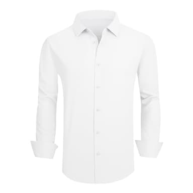 SAMERM Camisa de vestir para hombre, sin arrugas, absorbe la humedad, alta elasticidad, súper suave, casual, con botones, Camisa blanca de manga larga, Large