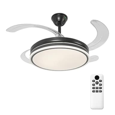Parrot Uncle Ventilador de Techo con Luz y Aspas Retráctiles, 36W, Motor DC Silencioso, Diámetro 106cm, Función Verano e Invierno, 6 Velocidades, Programable, Mando a Distancia, Negro -Circulo