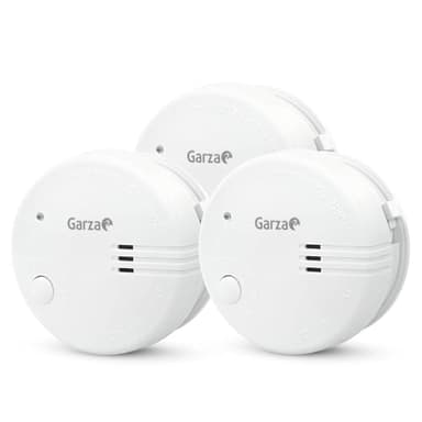Garza - Pack de 3 Detectores de Humo Mini, Diseño Ultracompacto, Sensor Fotoeléctrico, Alarma 85dB, Batería 9V Incluida, Instalación sin Cables, Indicador LED y Botón Test