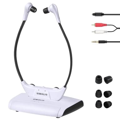 SIMOLIO Auriculares Inalámbricos TV/PC para Mayores con Mejorar la Diálogos, 2.4 G Digitales Cascos para TV con Transmisor, Óptica RCA y 3,5mm AUX, Sin Demora, Plug & Play, Alcance 50m SM-823D Pro