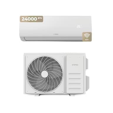 EVVO CLIMA Aire Acondicionado Slipt, Refrigeración y Calefacción, Hasta 45 m2, Inverter, Bomba de Calor, Mando a Distancia, Clase A++/A+, Deshumidificador, R32 (24.000 BTU)