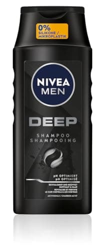 NIVEA MEN Deep Champú para hombres, contra el cabello graso con carbón activado, revitalizante para una sensación de frescura duradera, champú vegano para limpieza profunda (250 ml)