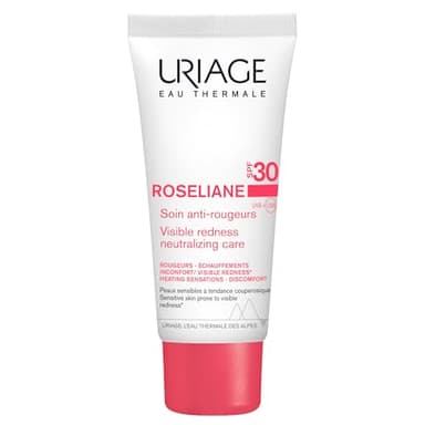 Uriage Roséliane Crema facial antienrojecimiento SPF30 de 40 ml, calma, hidrata, reduce el enrojecimiento de la piel sensible propensa al enrojecimiento, con manteca de karité, comodidad duradera y