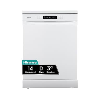 Hisense HS623D10W - Lavavajillas Independiente 60 cm, 3º Bandeja, Bajo consumo, 14 Cubiertos, 7 Programas, 47 dB con modo Lavado Rápido, Libre instalación, Blanco