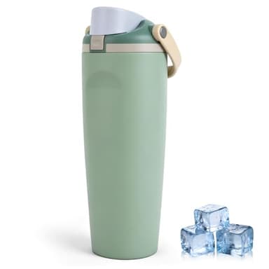 ZAKVOP Botella Agua Acero Inoxidable 900 ml, Botella Termica con Pajita y Tapa 2 en 1, Termo con Asa, Botella Isotérmica Antifugas para Gimnasio, Deporte y Uso Diario, Cantimplora y Water Bottle