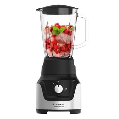 Taurus – Batidora vaso Magnum Press 1500 | Jarra cristal 1,5L | 1500W | 2 velocidades+Turbo | Cuchillas 4 filos Inox | Pica Hielo | Sistema bloqueo