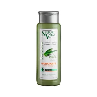NaturVital - Champú Sensitive Hidratante, Sin Parabenos, Colorantes ni Silicona, Champú Natural con Aloe Vera, Dermatológico para Piel Sensible y Atópica, Hombre y Mujer, 300 ml