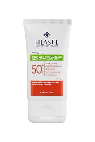 Rilastil - Acnestil Sun System, Protector Solar SPF50+ Sebonormalizante, con Azeloglicina, Niacinamida, Vitamina E y Glicirricinato Dipotásico, Protege y Calma, para Pieles Mixtas y Grasas - 40 ml