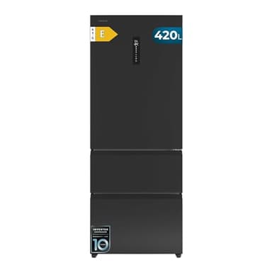 Cecotec Frigorífico Puerta Francesa Total No Frost Bolero CoolMarket FD 420 Dark E, Extra Capacidad Max 420L, Alto 186 cm y 70 cm Ancho, Compresor Inverter, ATT Antibacterias