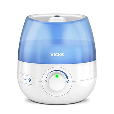Vicks Mini Cool Mist Humidificador ultrasónico, Control de vapor ajustable, Tanque de 1.8 l, Uso doméstico en dormitorios y oficinas, Habitaciones de hasta 15 m², 2 VapoPads incluídos, VUL525