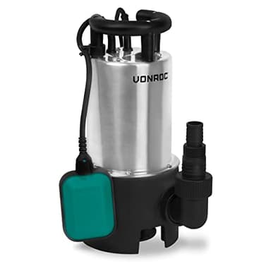 VONROC Bomba sumergible de acero inoxidable - Bomba de agua - 1100W - 20000 l/h - Para aguas sucias y limpias- Con interruptor de flotador