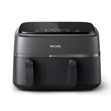 Philips Airfryer DualBasket - Cocina sano, rápido y versátil, 9L de capacidad, pantalla táctil, diseño con 2 cestas (NA350/00)