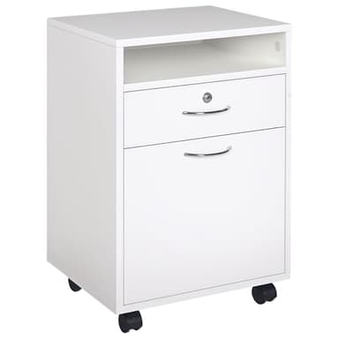 HOMCOM Cajonera de Oficina Móvil con Cajón y Gabinete Mueble Archivador con Ruedas Soporte de Impresora para Estudio 40x35x60 cm Blanco