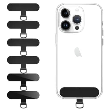 Qyoocom Patches de Cadena para TeléFono MóVil, Paquete de 6, Ultrafino, más Resistente, más Duradero, no es Fácil de Romper, se Adapta a Todas las Colgante para Movil Negro