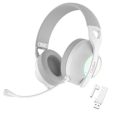 CoolBox WB01 Cascos Gaming Inalambricos con Micrófono Extraíble para PS5, PS4, Switch, PC. Conexión Inalámbrica 2.4GHz con Adaptador USB y Bluetooth 5.4, 20h de Autonomía, Carga USB-C en 2h. Blanco