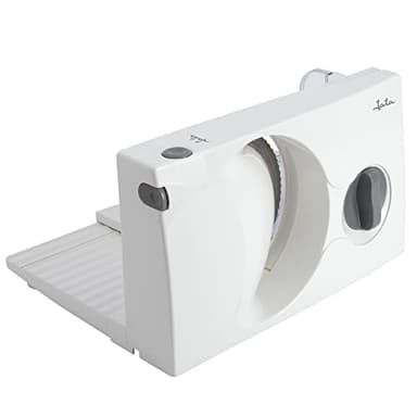 Jata JECF0300 Cortafiambres Eléctrico Compacta, Cuchilla de Acero Inoxidable Extraíble, 170 mm de Diámetro, Regulador de Grosor 0 a 15 mm, Facil Limpieza, Base Plegable, Seguridad antiuso, 150 W