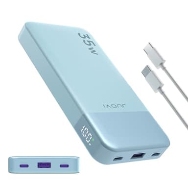 Power Bank 10000mAh, 35W Batería Externa Carga Rápida, JUOVI Cargador Portátil PD 3.0 y QC 4.0, Bateria Portatil USB C para iPhone 15 14 13 Series, Galaxy, tabletas, etc (Azul)