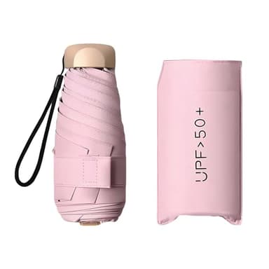 Enreluya Paraguas Plegable de Bolsillo, Sombrilla de Mano 6 Varillas, Protección UV 99% Impermeable, Mini Paraguas Protección Solar UV con Funda, Ideal Viajar y Bolsos Pequeños, Rosa