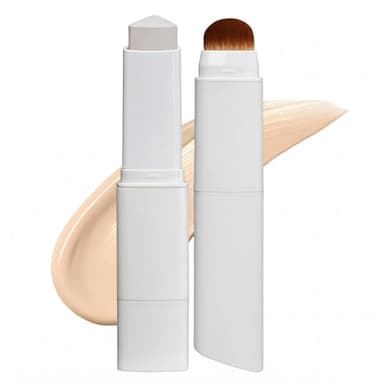 Barra de Base de Maquillaje con Cambio de Color – Tono Blanco, Base de Maquillaje Coreana Aclarante con Pincel, Stick Iluminador de Cobertura Ligera, Incluye 2 Esponjas