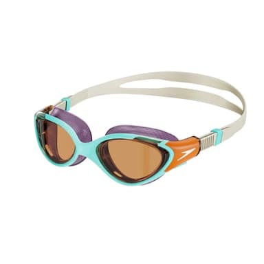 Speedo Gafas de natación Biofuse 2.0, Diseño femenino, Mecanismo de ajuste patentado, Antivaho, Sin goteos para Unisex Adulto, Tostado claro/Naranja calabaza/Azul marino, One Size