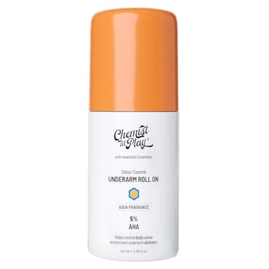 Chemist at Play - UnderArm Roll-On con 5% Ácido Láctico 1% Ácido Mandélico | Previene el Olor Aclara la Piel y Exfolia las Axilas | Fragancia Aqua de Larga Duración | Sin Alcohol ni Aluminio | 40 ml