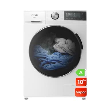 EVVO Lavadora 10kg, Vapor, Bajo consumo, Clase A, Motor Inverter, Hygiene Pro, Lavado Rápido 15', Tambor ePROTECT, Inicio Diferido, 1400 rpm, 15 programas, Carga frontal, Nature (10Kg, Blanco)