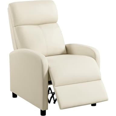 Yaheetech Sillón de Relax para Televisión, Sofá Individual, con Reposapiés Ajustable para Salón Dormitorio Cine, Polipiel de Poliuretano Beige