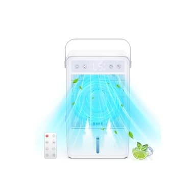 Aire Acondicionado Portatil 1500ML - Enfriador de Aire Portátil con Mando, Mini Aire Acondicionado USB-C, 5 Velocidades & Timer 10H, Luz Colorida, Enfriamiento Rápido - Ideal para Dormitorio/Oficina